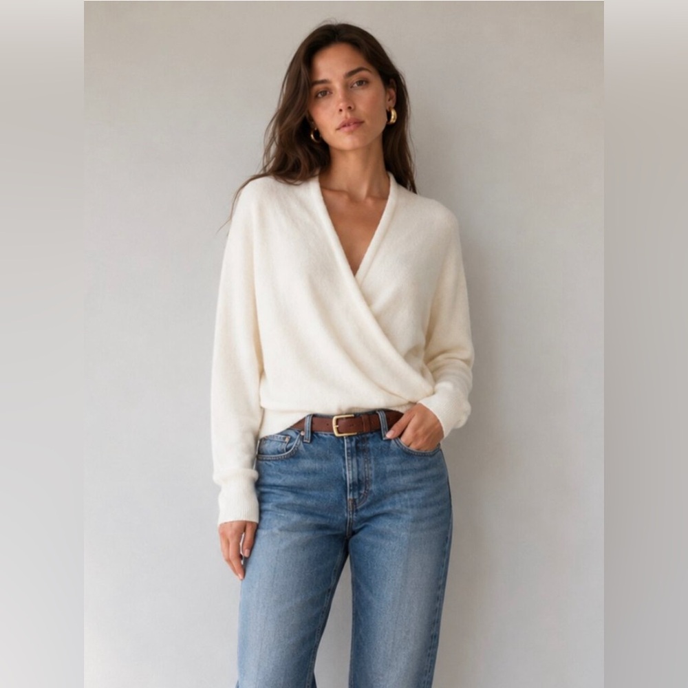 NWT Banana Republic Wool Blend Aire Yarn Faux Wrap Sweater